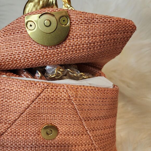 Ted Baker Pink Poppy Golden Rose Flower Woven Evening Bag Top Handle Crossbody - Picture 9 of 10